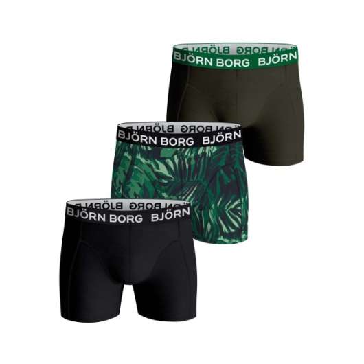 Björn Borg Cotton Stretch Boxer 3-pack, L, Green/Black
