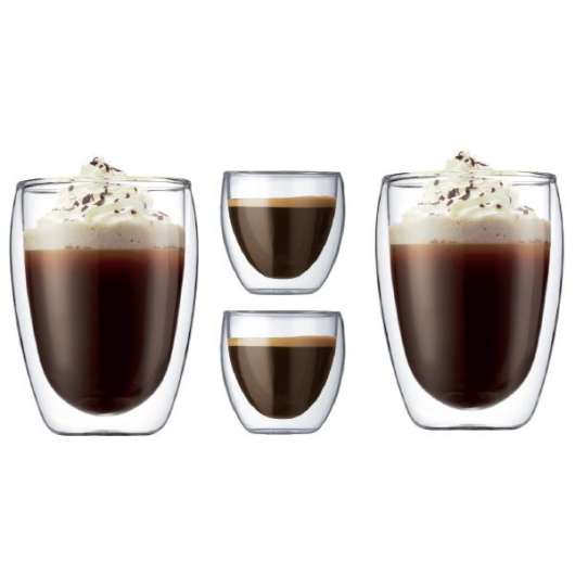 Bodum - Pavina Kaffeglas dubbelväggad 8 cl + 35 cl 4-pack Klar