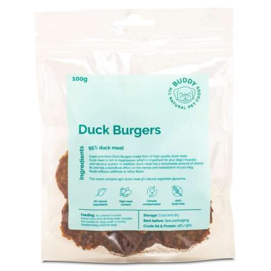 Buddy Burgers Snacks, Duck, 100 g
