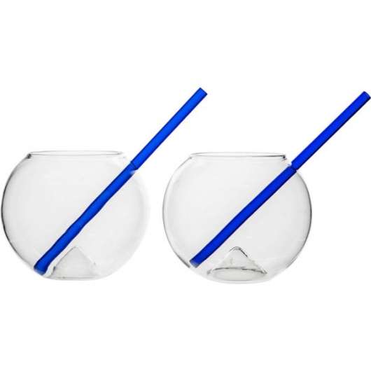 ByOn - Magaluf glas med sugrör 2-pack klar/blå