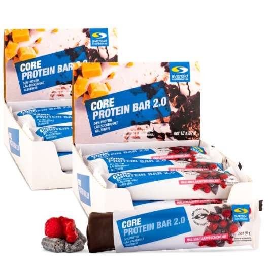 Core Protein Bar 2.0, Hallon/Lakrits, 24-pack
