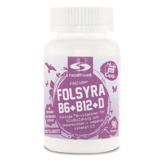 Healthwell Folsyra+B6+B12+D, 90 kaps