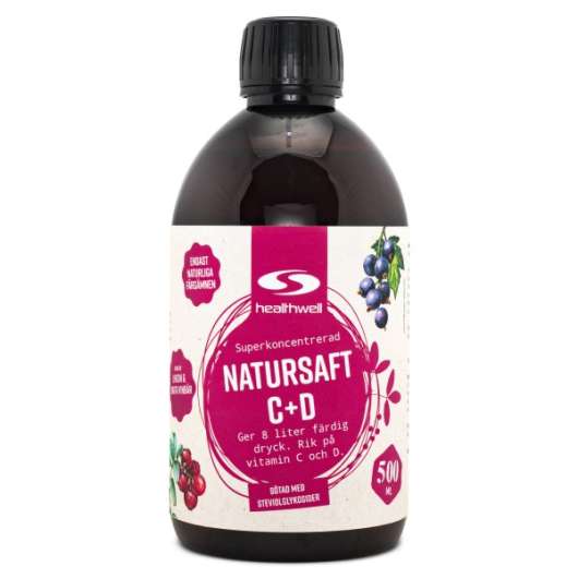 Healthwell Natursaft C+D Stevia Lingon & Svarta vinbär 500 ml