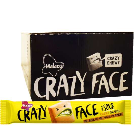 Hel Låda Godis "Crazy Face Chewy Pineapple" 24 x 34g - 51% rabatt
