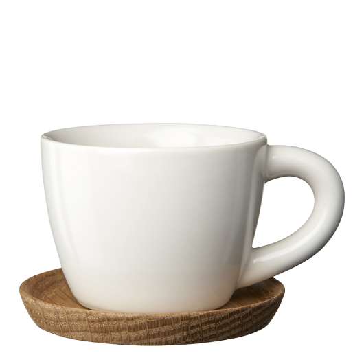 Höganäs Keramik - Espressokopp med träfat 10 cl Vit blank