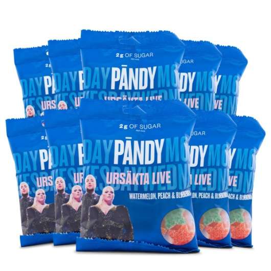 Pändy Candy x Ursäkta Live Watermelon, Peach & Blueberry 10-pack