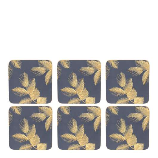 Pimpernel - Etched Leaves Glasunderlägg 6-pack  Mörkblå