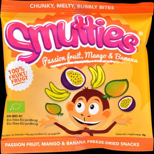 Smutties 3 x Snacks Torkad Mango Passionsfrukt & Banan