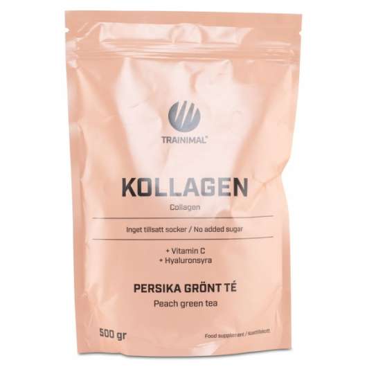 Trainimal Kollagen + Hyaluronsyra, Peach/Green Tea, 0,5 kg