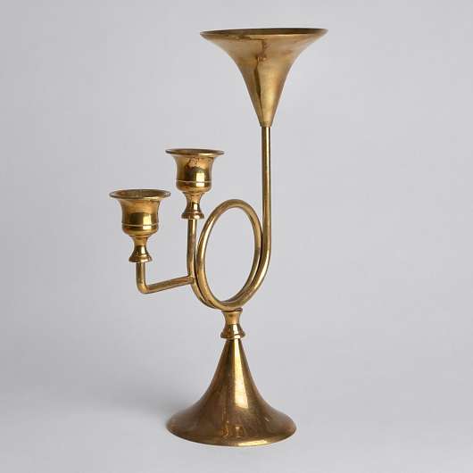 Vintage - SÅLD Trearmad Ljusstake Trumpet