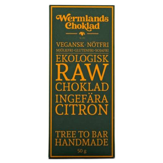 WermlandsChoklad Rawchoklad EKO, 50 g, Ingefära / Citron